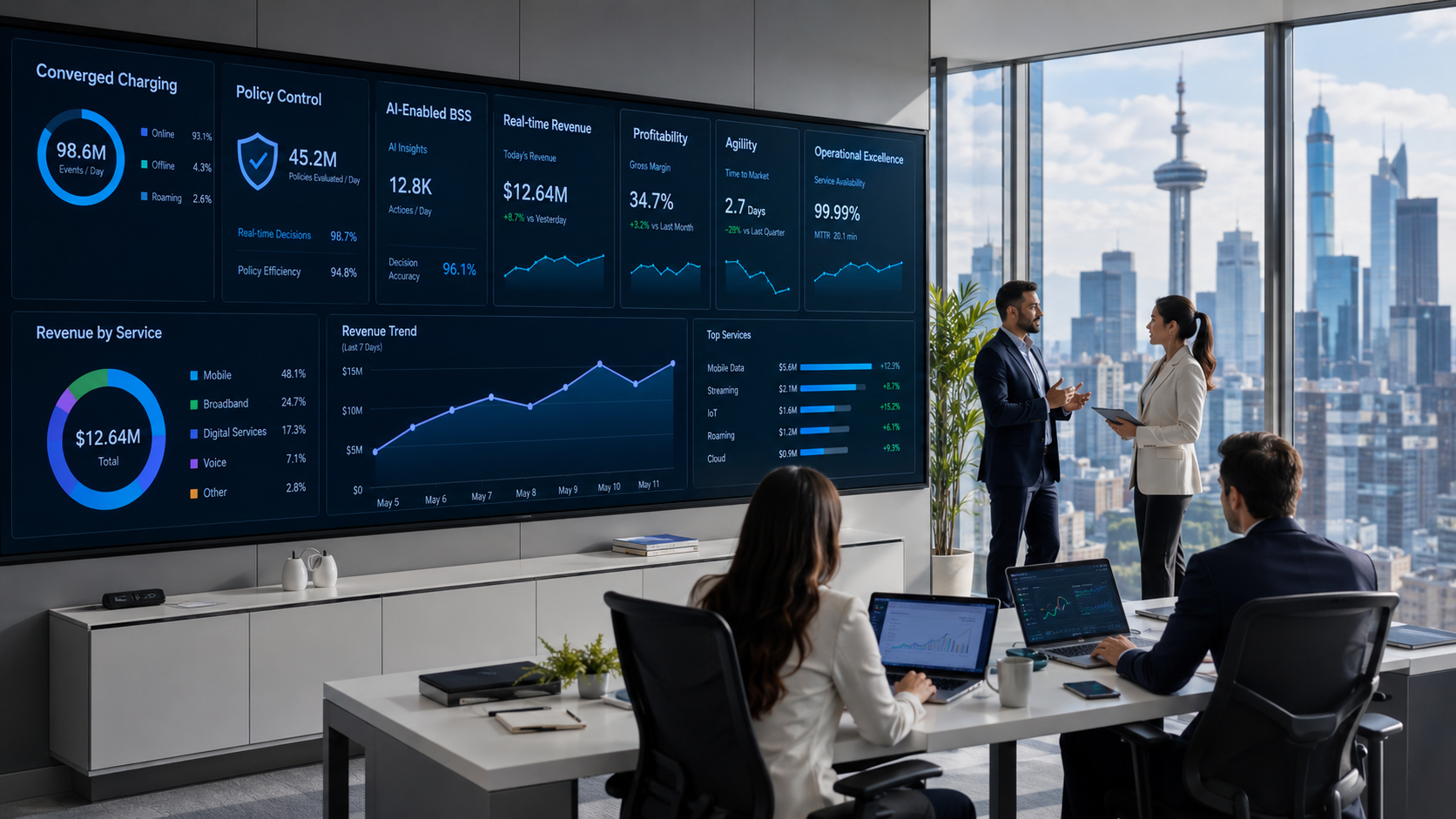 A data room whith personnel monitoring monetization & business support domain
