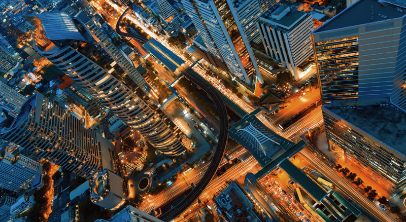 image of aerial view of an urban scene with city lights